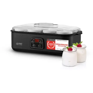 TZS First Austria - Joghurtbereiter 25W inkl. 8 Glasbehälter à 180 ml für bis 1,4L selbstgemachten Joghurt - Yogurt Maker mit Temperatur 20-55°C, Abschaltautomatik & LCD-Display - Joghurtmaschine grau