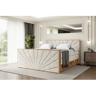 ALTDECOR Boxspringbett mit Matratze und Lattenrost, Topper, Fußteil,Polsterbett mit Bettkasten, Bett mit Stauraum H3- und H4- Matratze, Doppelbett -LOLLI6-Z KING-200x200 - Beige Casablanca - Creme