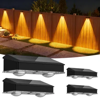 Beuaati Solar Wandleuchten Außen, 4 Stück Zaunleuchten mit 3 Lichtfarben | Solarlampen für Außen, IP65 wasserdicht, Auto Ein/Aus bei Dunkelheit, für Zaun, Treppe, Terrasse, Balkon & Garten