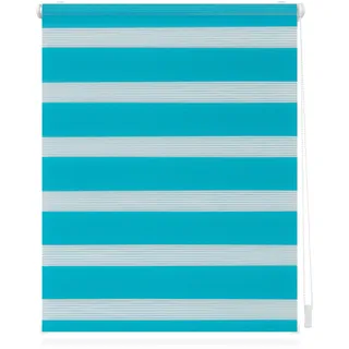 Lichtblick Doppelrollo Blickdicht ohne Bohren Blau 50 cm x 150 cm (B X L) | Duo Rollo, Rollos für Fenster ohne Bohren, Doppelrollo Klemmfix ohne Bohren, Streifen, Klemmträger-Montage, Sichtschutz