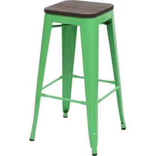 Barhocker HWC-A73 inkl. Holz-Sitzfläche, Barstuhl Tresenhocker, Metall Industriedesign stapelbar grün - Grün