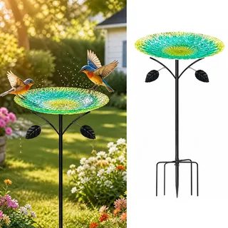 BOYIFEIJIE Vogeltränke Stehend Aus Metall, 85 cm Groß, Frostsicher und Winterfest, mit Stabiler 5-Zackiger Bodenverankerung, Vogelbad für Garten und Terrasse