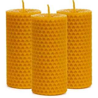 KERC Honigkerzen, 100 % umweltfreundlich und handgefertigt, natürliches Licht zur Raumreinigung, Ritual, Dekorieren und Verschenken, 3 dekorative Kerzen, giftfrei, handgefertigt (gerollt 10 x 5 cm)