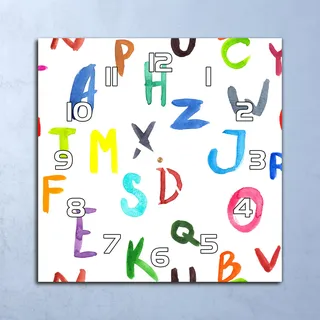 Deko Glasuhr Wanduhr 30x30 Bunte Buchstaben Quarz Küchenuhr Bürouhr