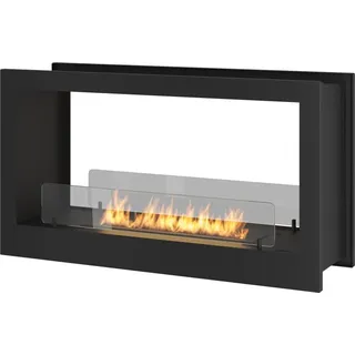 Design-Einbau-Bioethanol-Wandkamin Doppelseitig mattschwarz mit Schutzglas 2 Seite 900 - Schwarz