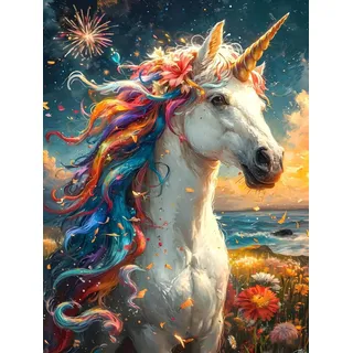 TAOPE Diamond Painting 30 * 40cm, Landschaft Diamond Art Kits Erwachsene, 5D Cartoon bunte Diamond Painting Kits und Kunsthandwerk Wohnkultur Mosaikherstellung - Einhorn-Pferd