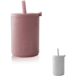 Design Letters Travel auslaufsicher Trinkbecher mit Deckel & Strohhalmen Rose | to go becher mit einzigartige Schließfunktion | 330 ml | mehrweg Reise becher | BPA- und BPS-frei smoothie becher