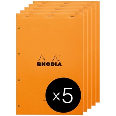 Rhodia 119700C - Packung mit 5 Notizblöcken geheftet Audit No.119, DIN A4+, 80 Blätter gelb mit mehreren Spalten 80g, Orange, 1 Pack