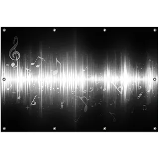 Wallario Outdoor-Poster für Garten oder Balkon, Motiv Noten der Musik in schwarz und weiß, in ca. 100 x 150 cm - Schwarz