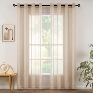 MIULEE Sheer Voile Vorhang mit Ösen Transparente Gardine Ösenvorhang Ösenschal Transparent Durchsichtig Luftig Dekoschal für Schlafzimmer Wohnzimmer 140x200 cm (B x H) 2er Set Khaki