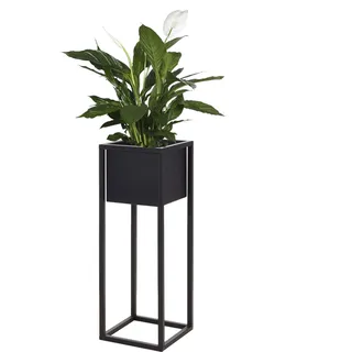 Blumentopf mit Ständer Blumenkübel Pflanztopf Übertopf Pflanzgefäß Blumenständer Metallständer Blumentopfständer Metall 60cm Schwarz