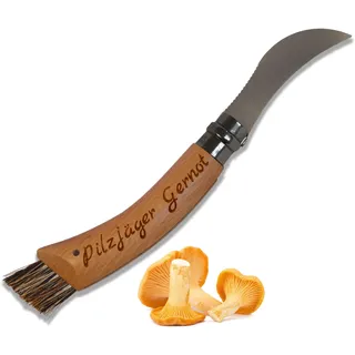 Generisch Pilzmesser mit Gravur | Personalisiertes Pilzmesser mit Bürste aus Holz, rostfreier Stahl N08, original Klappmesser mit Sicherheitsring, Geschenk für Pilzsammler