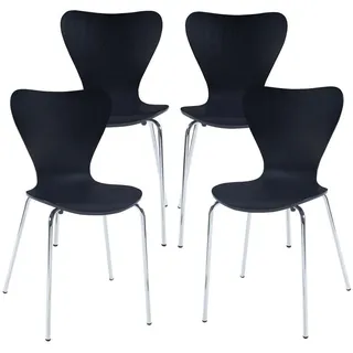 [en.casa] Esszimmerstuhl-Set, Schwarz, Chrom, Holz, Metall Teilmassiv,Birke, 4-Sitzer, Rundrohr, 48x80x45.5 cm Esszimmer, Stühle,