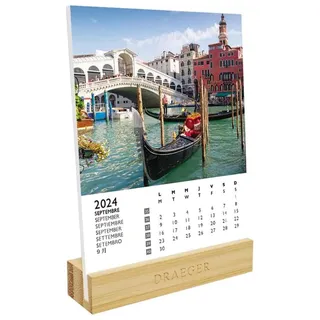 DRAEGER PARIS | Kalender auf Europa-Basis 2024 | 12 x 16,5 cm | Jahr 2024 | 7 Sprachen | Monatlicher Schreibtisch-Dekorationskalender | Bambusbasis | FSC®-zertifiziertes Papier | Pflanzentinten