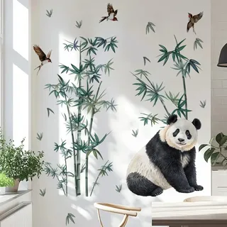 COVPAW Panda Wandtattoo Bambus Vogel Wandaufkleber Grüne Bambus Selbstklebend Wandsticker für Kinderzimmer Wohnzimmer Schlafzimmer Kindergarten Möbel usw.