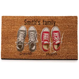 Wanapix | Fußmatte aus Kokosfasern Personalisiert mit Name | Original Türmatte für Innenbereiche | Unterseite | Familien Namen | 2 Schuhe