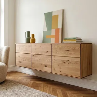 Sideboard 172cm, stehend oder hängend, Wildeiche massiv geölt, WYNDHAM-69 - Braun