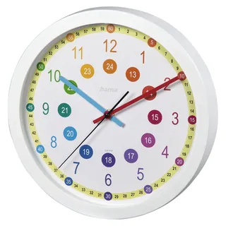 Hama Easy Learning, Wand, Quarzuhr, Kreis, Mehrfarbig, Weiß, Kunststoff, Glas - Weiß