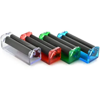 Ganzoo Drehzigaretten Wickler 4 Stück Zigarettendrehmaschine für Drehtabak, Zigarettenroller aus robustem transluzentem Kunststoff, blau rot grün weiß transparent, 80 x 25 x 27 mm, Blättchen bis 70 mm