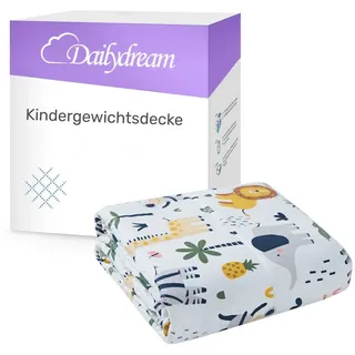 DAILYDREAM Kinder Gewichtsdecke | 90x120 | 2,3 kg | Motiv Safari | aus 100% Baumwolle | mit Glasperlenfüllung | schwere Decke zum Schlafen | Weighted Blanket | Therapiedecke | Körpergewicht 20-35 kg
