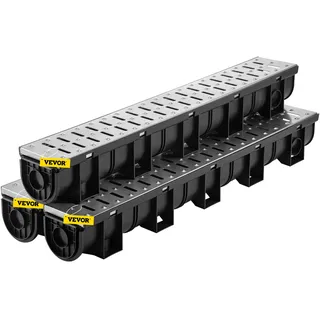 Vevor Entwässerungsrinne-Set 3er-Pack Edelstahl 15 x 13 x 100 cm mit 3 Endkappen Steckverbindung für Gartenablauf Auffahrt Pool Gehweg