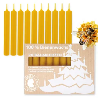 20 Baumkerzen aus 100% Bienenwachs, Pyramidenkerzen 10,5 cm, hochwertige Naturwachskerzen Made in Germany, lange Brenndauer, für Tischdekoration, Kerzenhalter, Feiern & besondere Anlässe