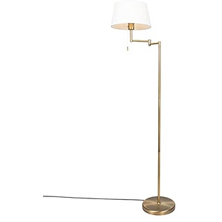 Qazqa - Landhaus I Vintage Klassische Stehleuchte I Stehlampe I Standleuchte I Lampe I Leuchte Bronze mit weißem Schirm verstellbar - Ladas I Wohnzimmer I Schlafzimmer - Stahl Länglich - LED geeignet