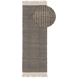 Kunstloft Wollteppich-Läufer Kim Schwarz/Weiß 80x250 cm , Schwarz, Weiß , Textil , Grafikmuster , Rechteckig , 80x1 cm , Gots , pflegeleicht , Teppiche und Böden, Teppiche, Teppichläufer, Läufer