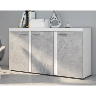 AX LIVING Sideboard Wohnzimmer Spacoro 3T – Modern in Weiß/Beton - Grau, Weiß