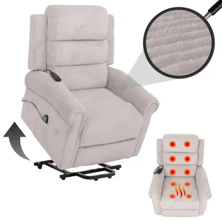 Mendler Fernsehsessel HWC-K63 Cord 86 x 138 x 86 cm Grau mit Liegefunktion/Massagefunktion