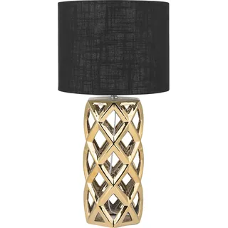 BELIANI Tischlampe Gold Keramik 71 cm Stoffschirm Trommelform Schwarz Vasenform Geometriches Design Kabel mit Schalter Moderner Minimalistischer Stil - Gold, Schwarz