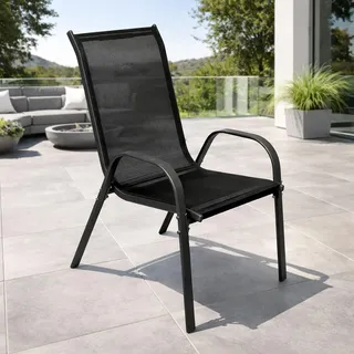 Outdoorstuhl Gartenstuhl Stapelstuhl Metall Anthrazit Textilen schwarz - Schwarz, Grau