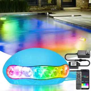 Wifi RGB+IC 15W LED Pool Lichter,2025 Upgrade Teichbeleuchtung Musikmodus,Timing Funktion,Unterwasserleuchten Arbeitet mit Google Home Assistant/Alexa,IP68 Wasserdicht Poolbeleuchtung mit 5m Kabel
