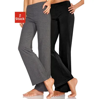 Jazzpants, Damen, Gr. 32/34, N-Gr, grau (1x anthrazit, meliert, 1x schwarz), Single Jersey, Anthrazitmeliert (Obermaterial): 60% Baumwolle, 35% Polyester, 5% Elasthan. Obermaterial: 95% Baumwolle, 5% Elasthan, VIVANCE ACTIVE BY LASCANA, meliert, unifarben, Basic, Basic lang, Hosen Jazzpants, mit leicht ausgestelltem Bein, Loungewear, Topseller
