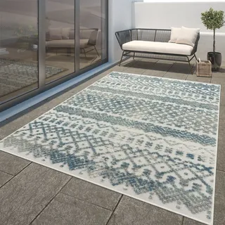 TT Home In-& Outdoorteppich Wetterfest Balkon Deko Schlafzimmer Skandi Ethno Design Größe 80x150 cm - Türkis