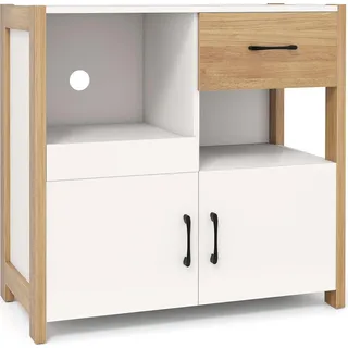 COSTWAY Küchenschrank, Buffetschrank mit 2 Türen & Schubladen, Buffet Sideboard modern, Holz, 80 x 31,5 x 82cm, Natur+Weiß - Weiß, Naturbelassen