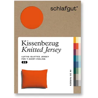 Schlafgut Kissenbezug »Knitted Jersey aus Bio-Baumwolle mit Elasthan, bügelfrei,«, (1 St.), besonders fein gestrickt, Kissenhülle mit farbigem Reißverschluss, rot