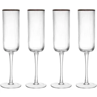 MIKASA Sorrento gezacktes Kristall Champagner Flöte Gläser mit Goldrand und breiter Form, 200ml, 4er-Set bleifrei, klare edle Gläser, elegantes Design für Feiern
