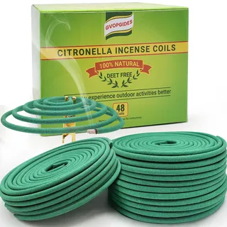 Citronella Räucherspirale, Hergestellt aus natürlichen Pflanzen, Geeignet für den Gebrauch im Freien, im Wohnzimmer, auf der Terrasse (48 Stück und Halter für Stäbchen)