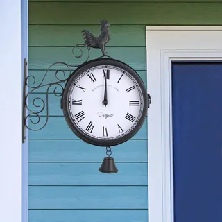 Vintage Wanduhr - Bahnhofsuhr - Beidseitig - Außenbereich & Garten - Antiker Retro-Stil - Deko für innen/außen - Schwarz