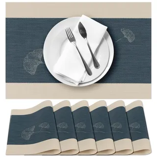 Terafeels 6er-Set Platzsets abwaschbar – Tischsets abwaschbar, Terafeels Platzdeckchen hitzebeständig, rutschfest Teller Untersetzer für Esstisch (Grau Blau)