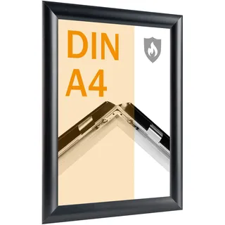 Brandschutzrahmen A4 mit B1-Zertifizierung  mit PET Deckelblatt  | schwarz, Aluminium