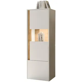 Furn.Design Vitrine weiß, Eiche Wotan 50 x 155 cm, Vitrinenschrank mit 4 Fächern , Holzwerkstoff , Nachbildung,Eiche , Uni , 3 Fächer , 50x155x40 cm , Esszimmer, Vitrinen, Vitrinenschränke