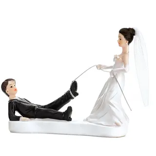 PartyDeco Tortenfigur Hochzeit 11,5cm - Brautpaar Figuren mit Seil - Hochzeitstorte Deko Tortendeko Tortenaufsatz Cake Topper - Hochzeitsdeko Torte - Hochzeitstortenfiguren Weiß Schwarz