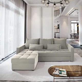 Masseno Ecksofa KOS PIK mit Schlaffunktion L-Form, Sofa mit Bettkasten, Wohnzimmersofa, Couch, Soffa, Bettsofa, Couchgarnitur- Beige, PAROS 02 - Beige