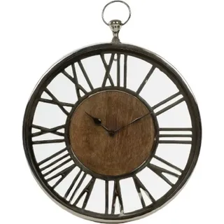 Casa Padrino Luxus Wanduhr im Design einer antiken Taschenuhr Silber / Naturfarben Ø 45 cm - Dekorative runde Uhr mit einem Ziffernblatt aus unbehandeltem Holz - Silber, Beige