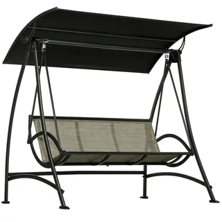Outsunny Hollywoodschaukel 3-Sitzer, Gartenschaukel mit Verstellbarem Sonnendach, UV-Schutz, Schaukelbank bis 330 kg Belastbar, Texteline, für Garten, Terrasse, Schwarz - Schwarz