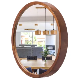 STOLARNIA PIKA Wandspiegel mit Holzrahmen (37 cm) - Spiegel Rund Holz Nussbaum - Runder Badspiegel für Badezimmer, Flur, Wohnzimmer, Schlafzimmer - Braun, Dunkelbraun