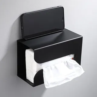 HAOHIZE Taschentuchbox Halter Schwarz, Aluminium Taschentuchspender zur Wandmontage, Rechteckige Tissue Box, Kosmetiktücher Box, Küchenhandtücher, Aufbewahrungsbox
