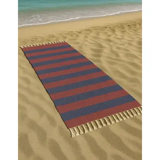 Vico Casa® Strandtuch VERSILIA Groß 90x200cm, Baumwoll-Strandtuch mit Streifenmuster/Strand-, Pool- und Saunatuch/Blau und Rot